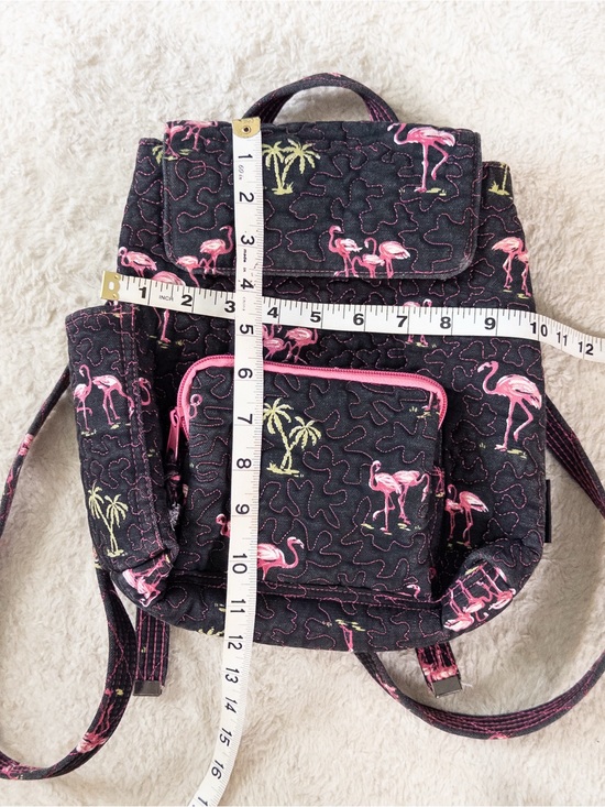 Vintage Donna Sharp Flamingo Quilted Backpack Purse Black Pink Tropical Bag main image 5